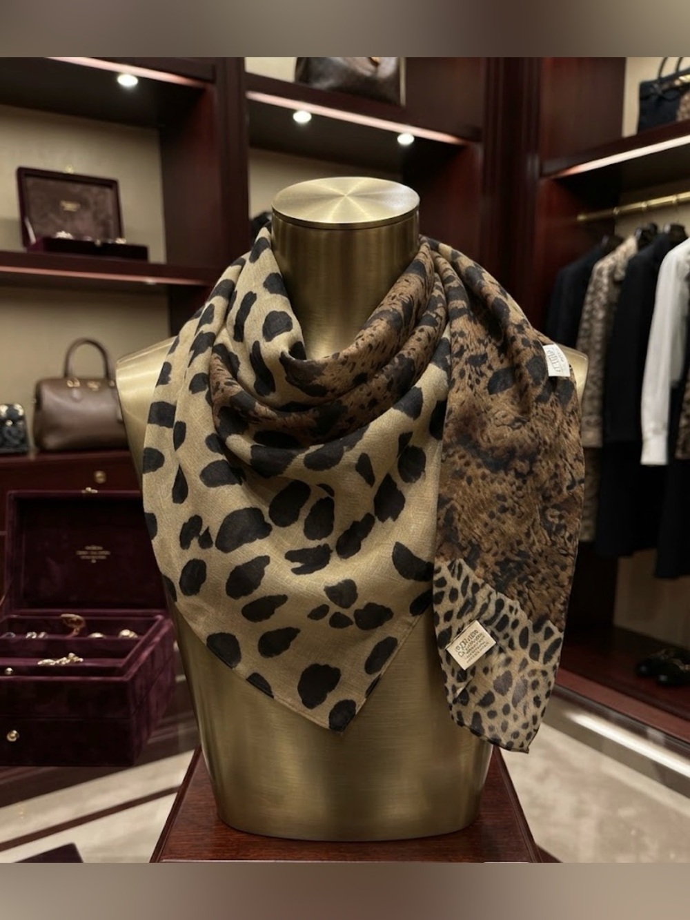 Animal Print Mixed-Pattern Women’s Scarf - Brown/Black